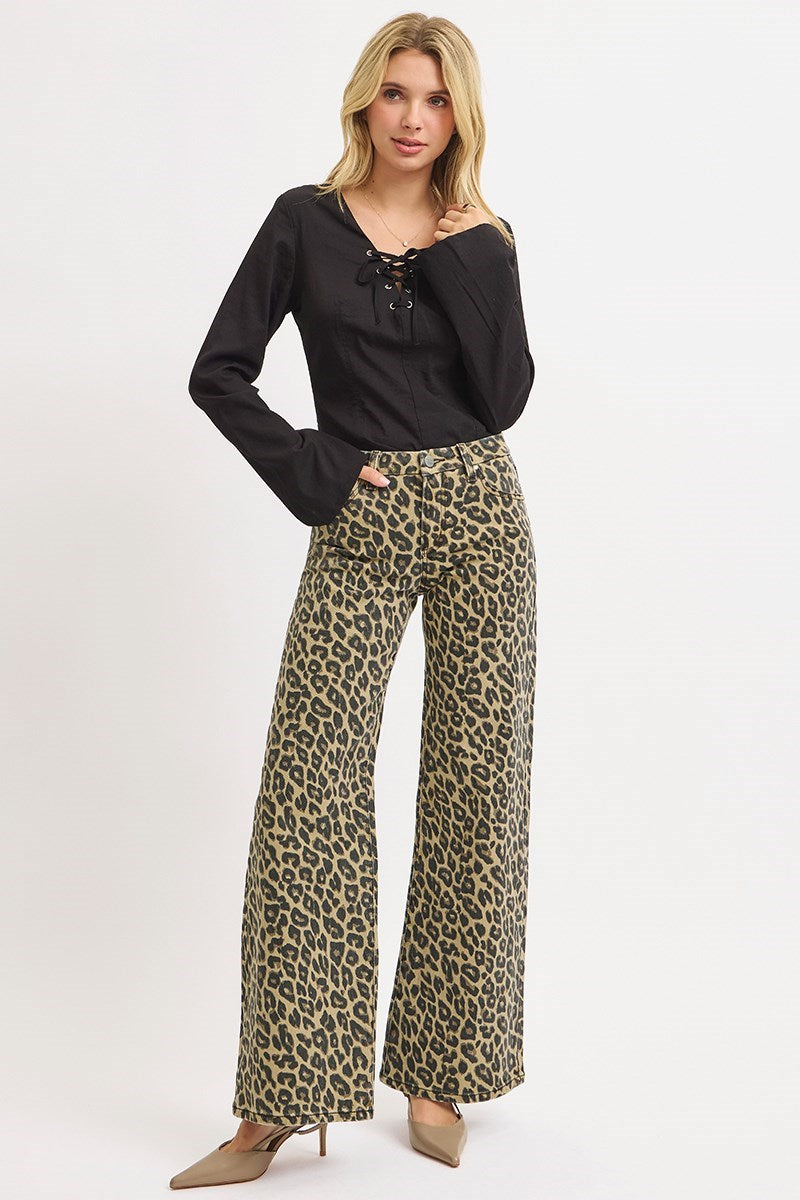 Risen Jeans | Mid Rise Wide Leg Leopard