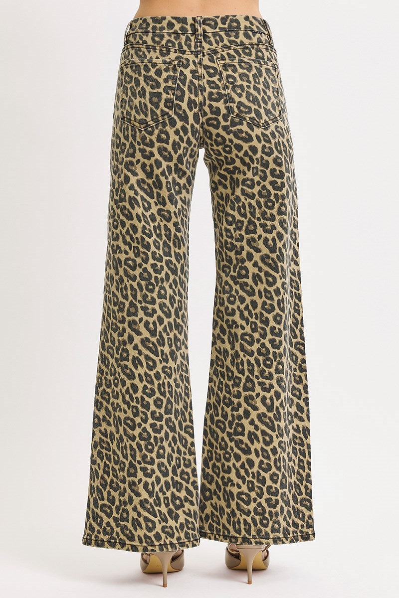 Risen Jeans | Mid Rise Wide Leg Leopard