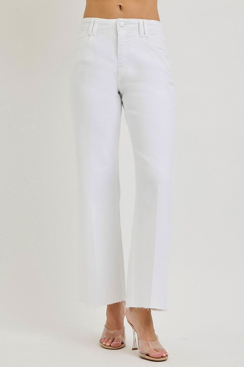 Risen Jeans | White Tummy Control High Rise Wide Crease Line