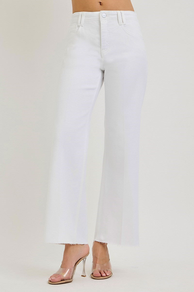 Risen Jeans | White Tummy Control High Rise Wide Crease Line