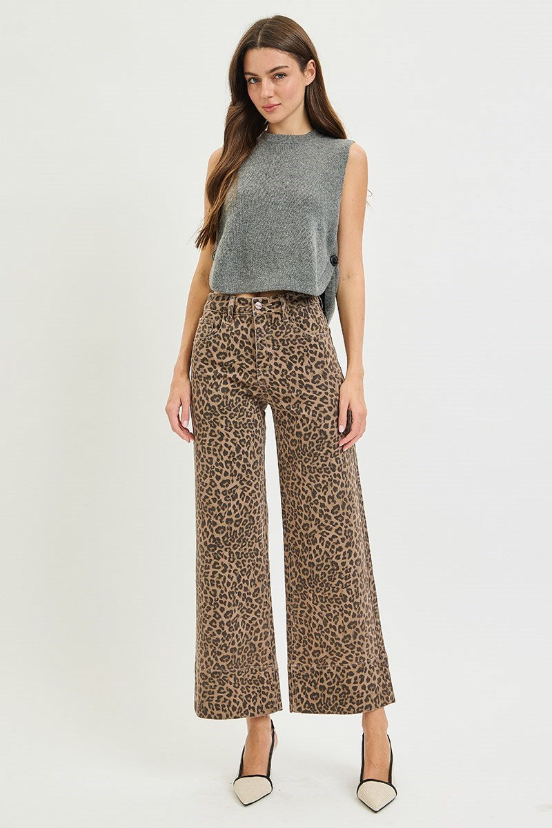 Risen Jeans | Tummy Control High Rise Ankle Wide Leopard