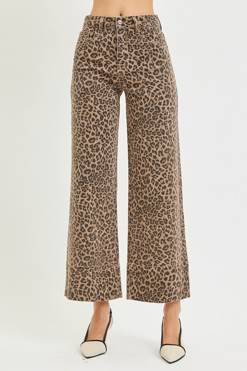 Risen Jeans | Tummy Control High Rise Ankle Wide Leopard