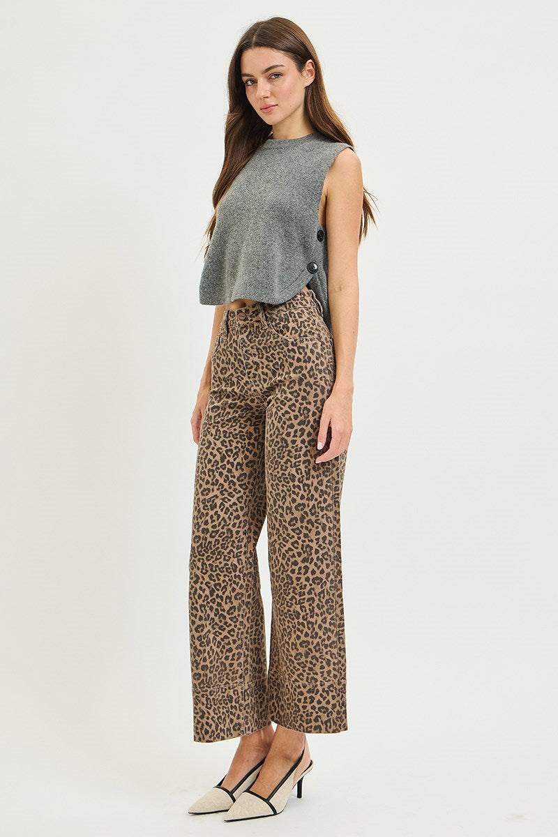 Risen Jeans | Tummy Control High Rise Ankle Wide Leopard