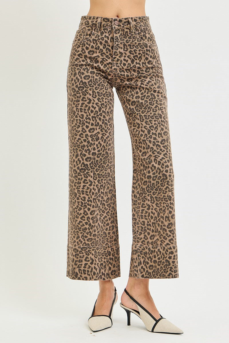 Risen Jeans | Tummy Control High Rise Ankle Wide Leopard