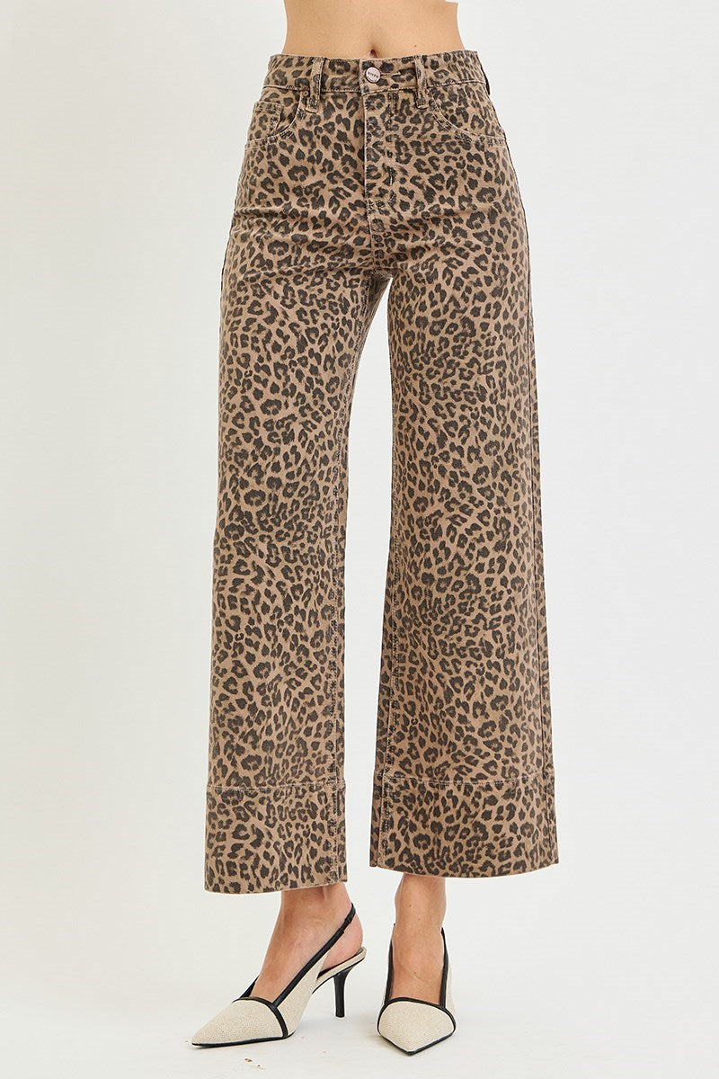 Risen Jeans | Tummy Control High Rise Ankle Wide Leopard