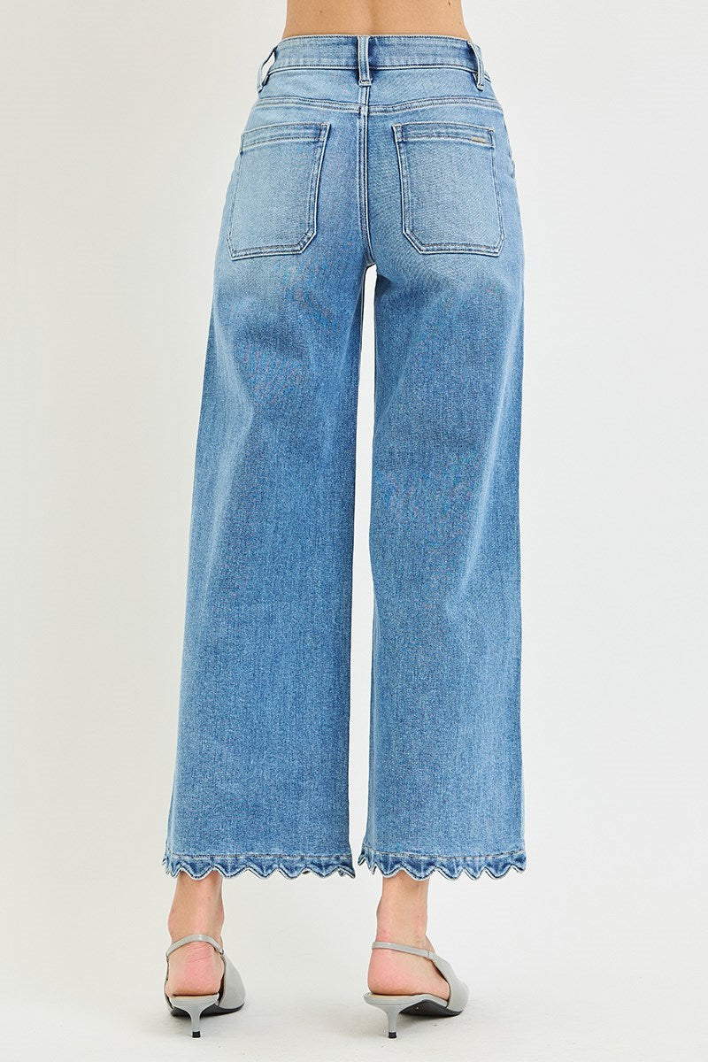 Risen Jeans | High Rise Crop Wide Scallop Patch Pocket