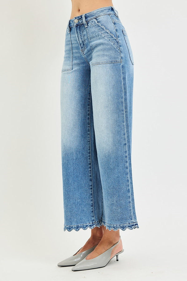 Risen Jeans | High Rise Crop Wide Scallop Patch Pocket