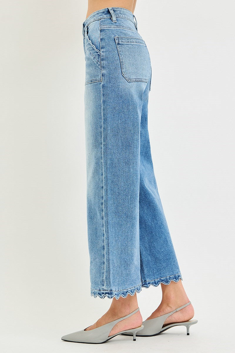 Risen Jeans | High Rise Crop Wide Scallop Patch Pocket