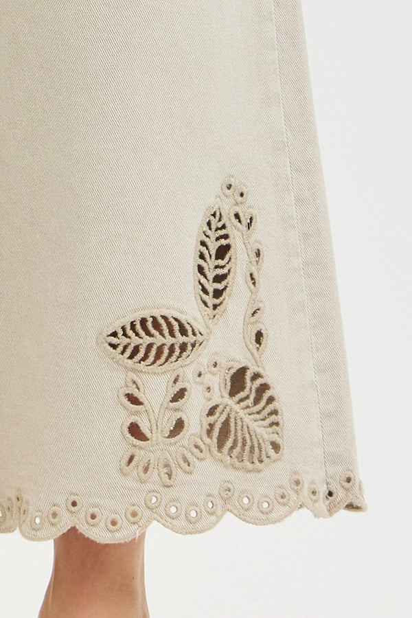 Risen Jeans | Tummy Control Eyelet Embroidered Almond
