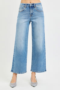 Risen Jeans | High Rise Crop Wide w/ Embroidered Detail