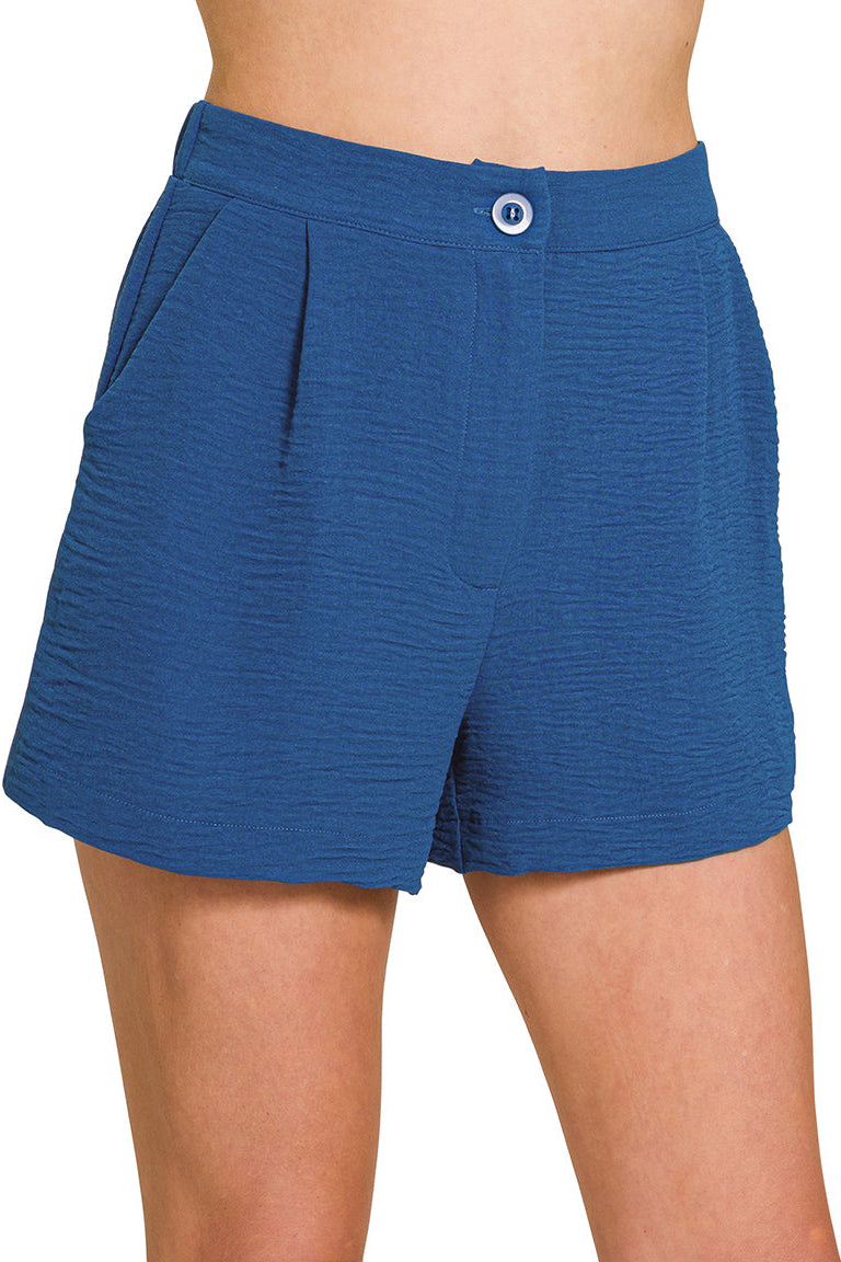 Woven Airflow Pleated Shorts | Blue