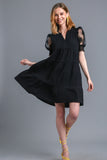Tiered Crinkle Mesh Sleeve Dress | Black