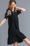 Tiered Crinkle Mesh Sleeve Dress | Black