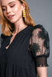 Tiered Crinkle Mesh Sleeve Dress | Black