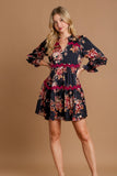 Wavy Trim Floral Dress | Midnight