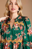 Wavy Trim Floral Dress | Hunter Green