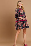 Wavy Trim Floral Dress | Midnight