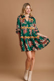 Wavy Trim Floral Dress | Hunter Green