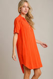 Linen Collared Dress | Orange