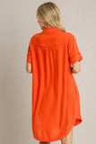 Linen Collared Dress | Orange
