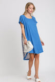 Hi/Low Linen Scoop Dress | French Blue+Print
