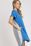 Hi/Low Linen Scoop Dress | French Blue+Print