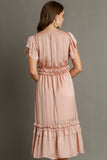 Ruffle Trim Satin Midi Dress | Blush