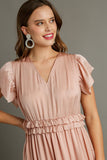 Ruffle Trim Satin Midi Dress | Blush