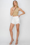 Risen Denim Shorts | Tummy Control White