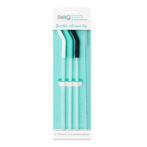 White+Aqua+Black | Reusable 40oz Mega Mug Straw Set | Swig