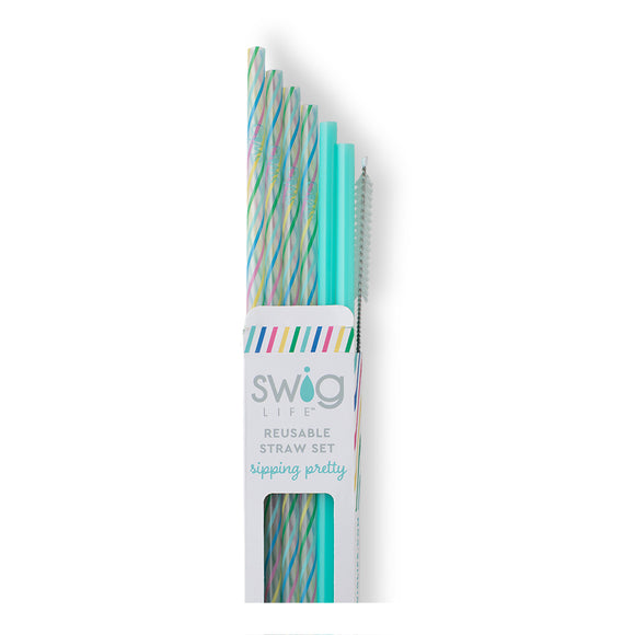 Rainbow+Aqua | Reusable Tall Straw Set | Swig