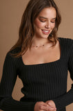 Square Neck Fitted Knit Top | Black