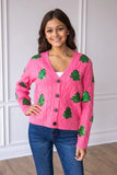 Sequin Tree Christmas Cardigan | Pink