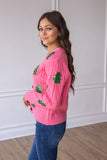 Sequin Tree Christmas Cardigan | Pink