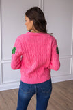 Sequin Tree Christmas Cardigan | Pink