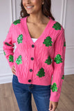 Sequin Tree Christmas Cardigan | Pink