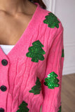 Sequin Tree Christmas Cardigan | Pink