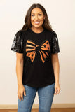 Halloween Bow Sequin Sleeve Top | Black