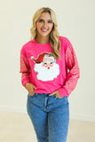 Santa Leopard Sweater Top | Hot Pink