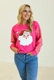 Santa Leopard Sweater Top | Hot Pink