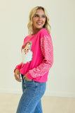 Santa Leopard Sweater Top | Hot Pink