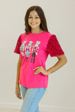 Nutcracker Velvet Sequin Sleeve Top | Fuchsia