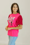 Nutcracker Velvet Sequin Sleeve Top | Fuchsia