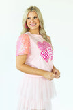 Three Sweet Heart Sparkle Top | Pink