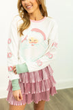 Santa Glitter Sweatshirt Top | White