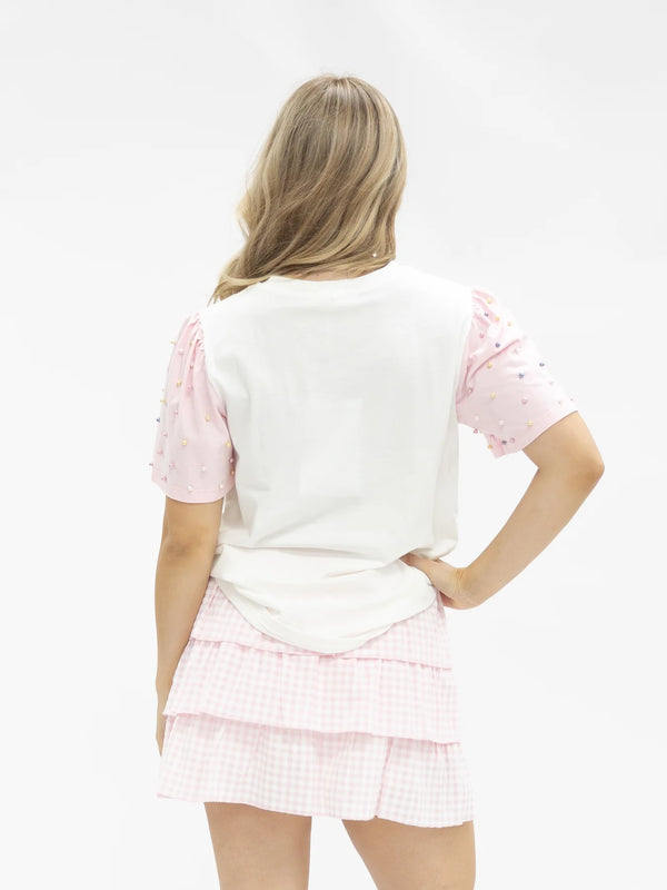 He Is Risen Pearl Embellished Top | White/Pink