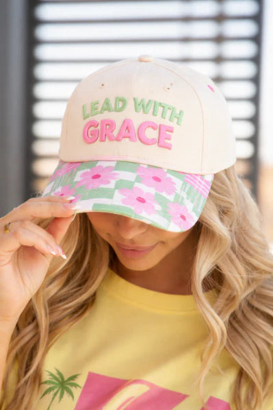 Lead With Grace Trucker Cap | Floral Checker