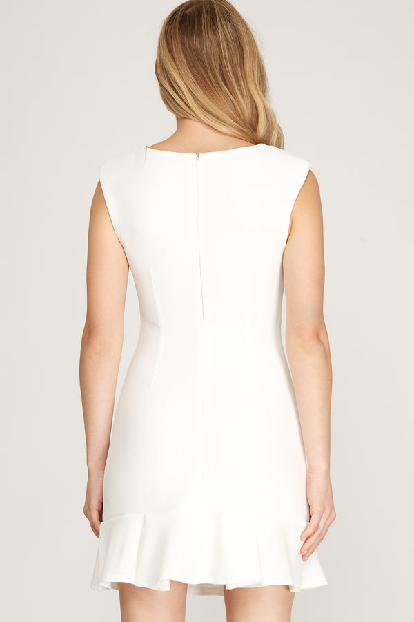 Square Neck Pleat Dress | Off White