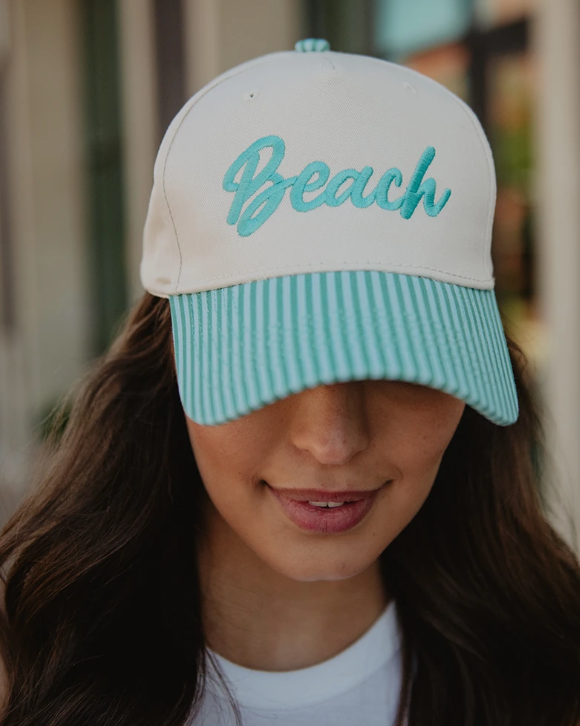 Beach Striped Trucker Cap | Aqua