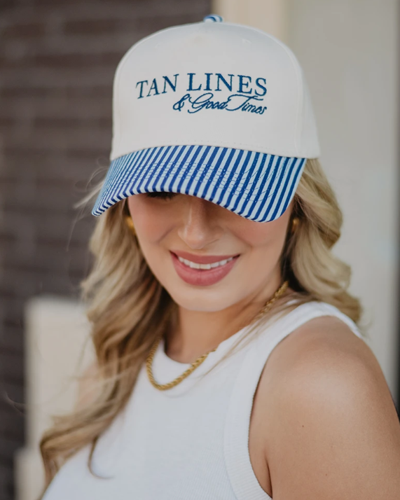 Tan Lines & Good Times Striped Trucker Cap | Blue